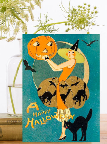 Carte de Halloween - Sorcière et chat noir - La Muchette