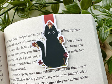 Marque - page magnétique - Chat noir et champignons - La Muchette