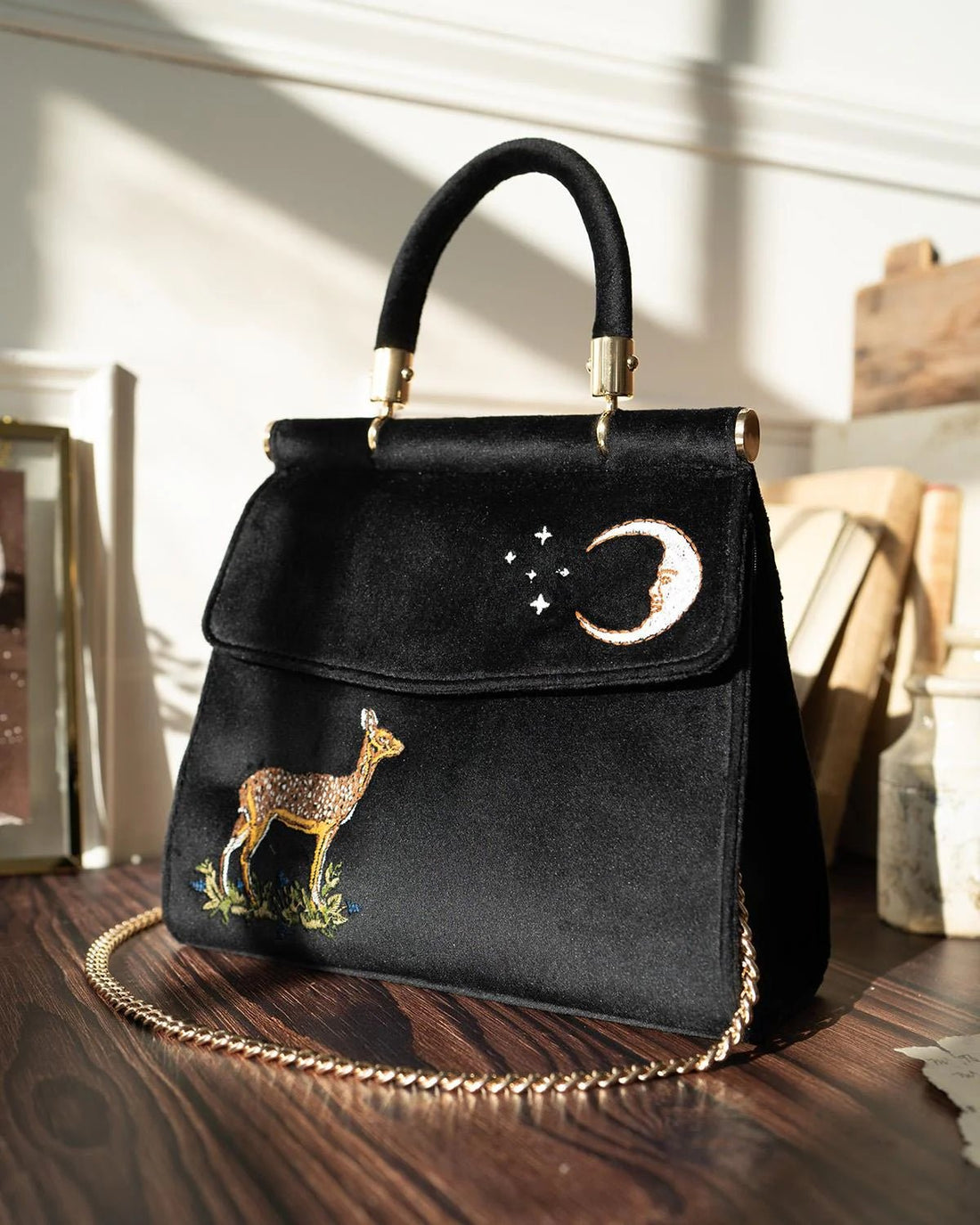 Sac en velours brodé Faon & Lune - La Muchette