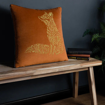 Housse de coussin en velours - Renard doré