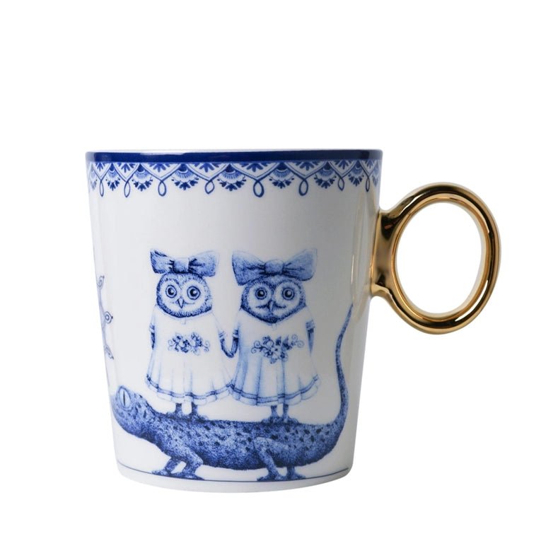 Tasse faïence - Chouettes jumelles et gecko - La Muchette