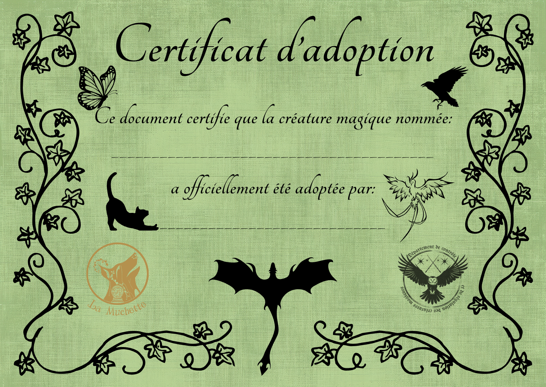 Certificat d'Adoption Créature Magique
