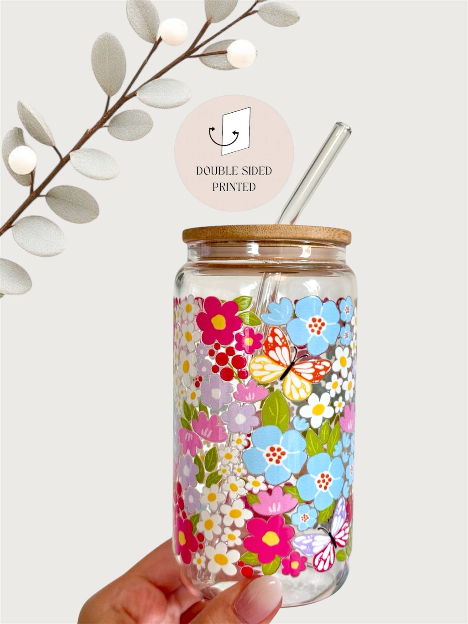 Bouteille avec paille - Fleurs des champs