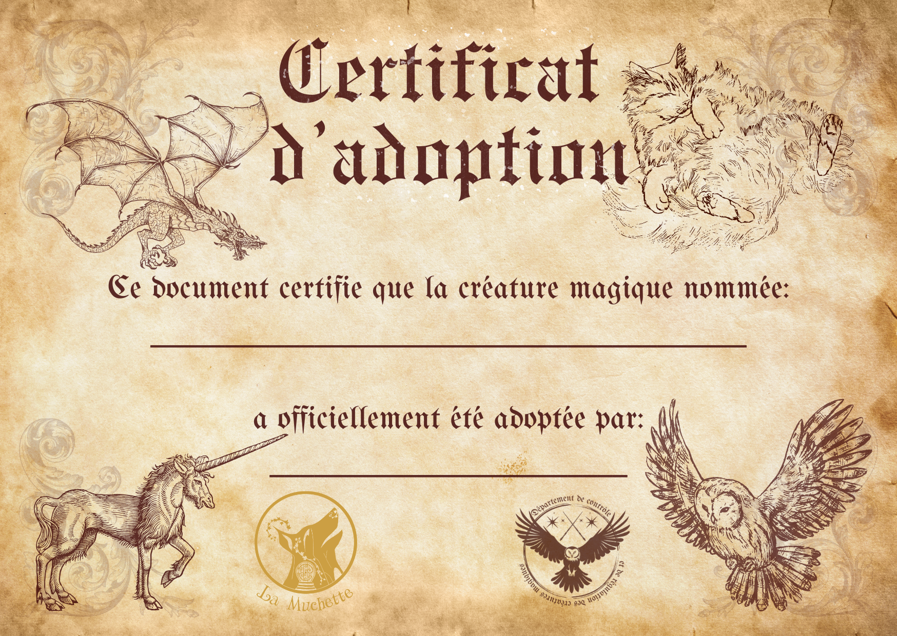 Certificat d'Adoption Créature Magique