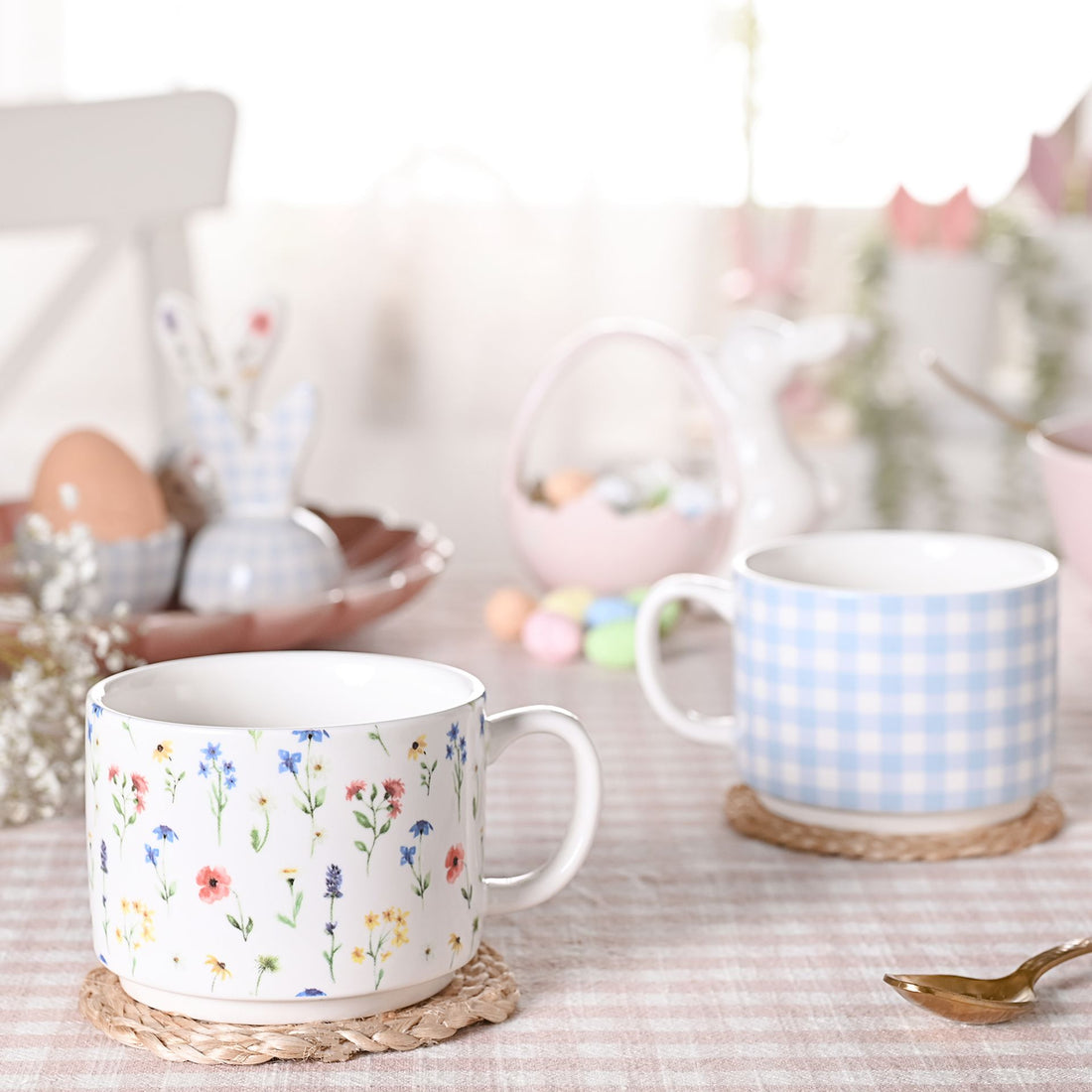 Set de 2 tasses - Fleurs et Vichy