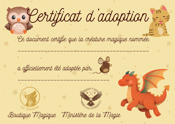 Certificat d'Adoption Créature Magique