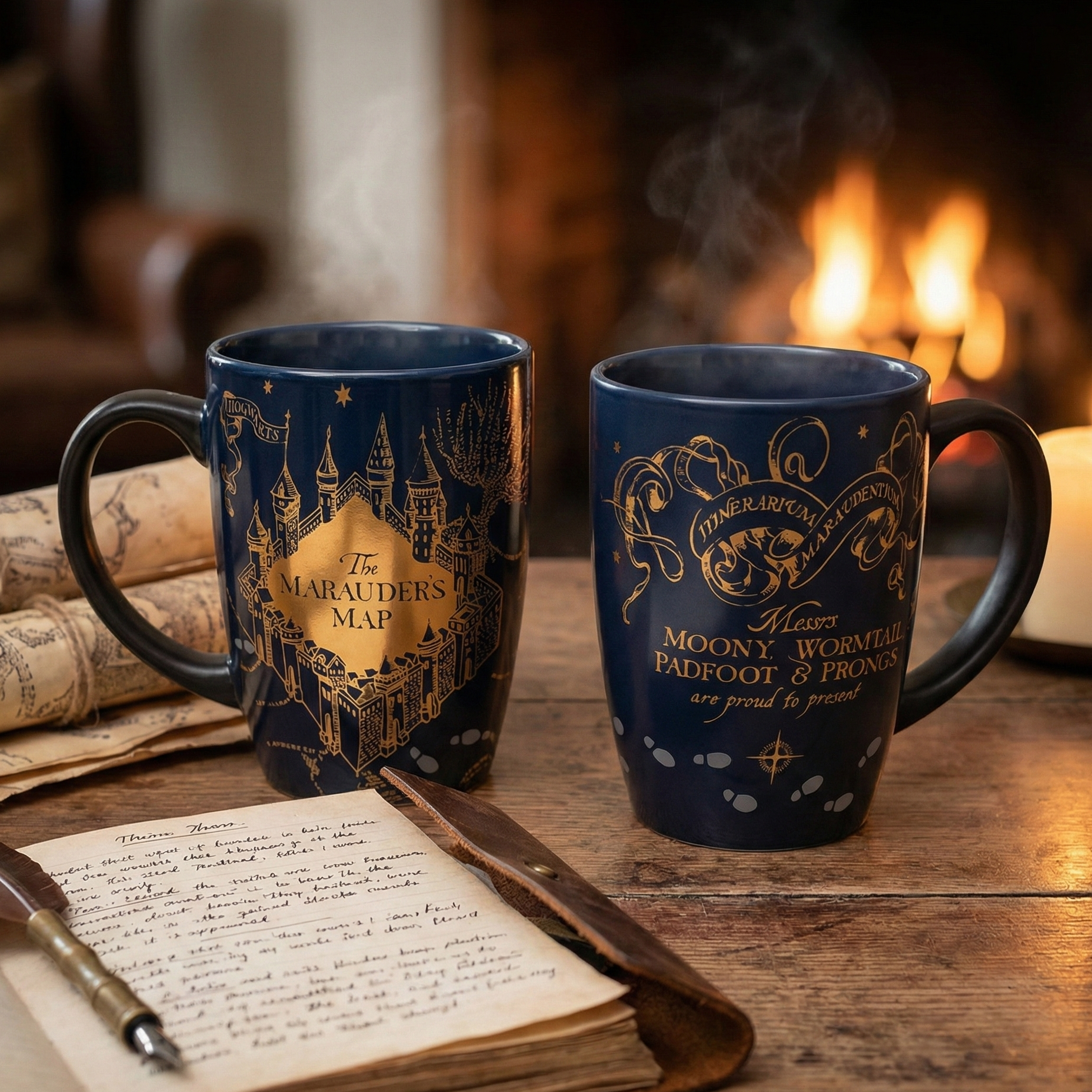 Mug Carte du Maraudeur - Harry Potter - Tasse à Thé Dorée & Noire (400ml) - Céramique