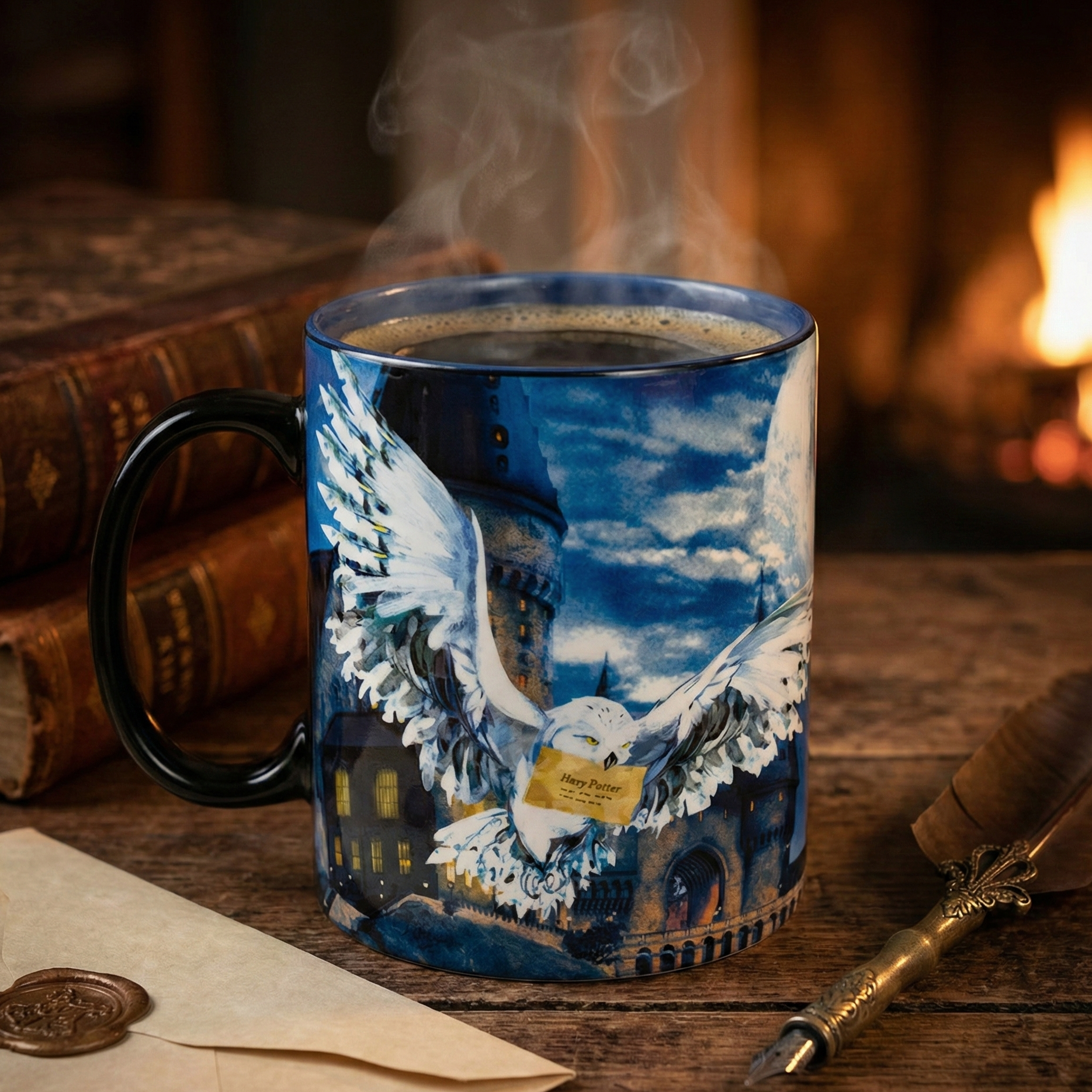 Mug Magique Lettre de Poudlard - Harry Potter - Tasse Thermo-réactive (460ml) - Hedwige & Château