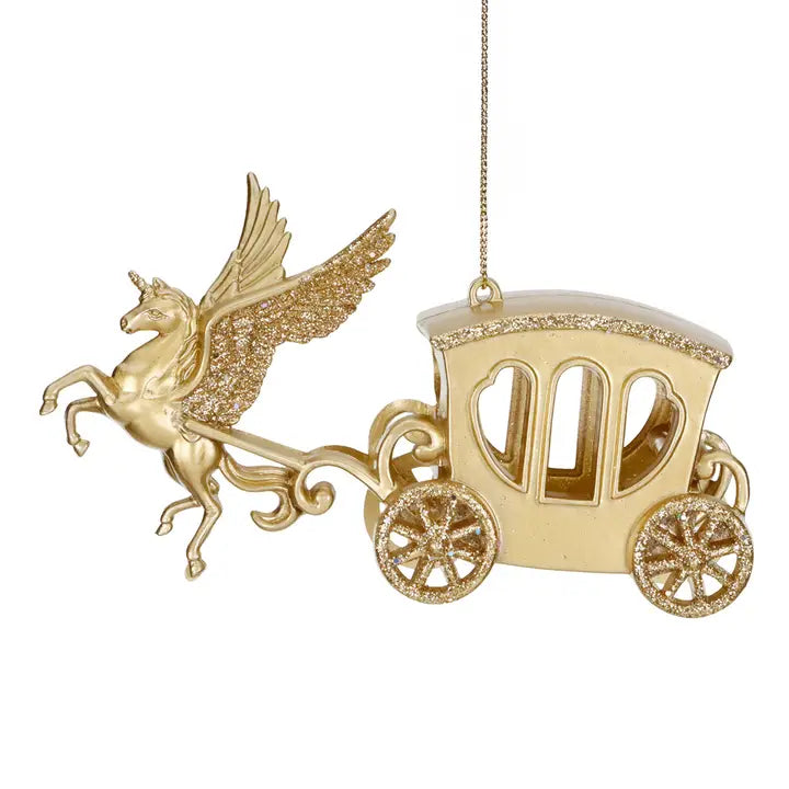 Ornement de Noël - Carrosse pailleté avec licorne volante - La Muchette