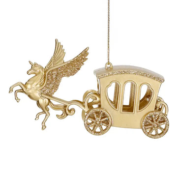 Ornement de Noël - Carrosse pailleté avec licorne volante - La Muchette