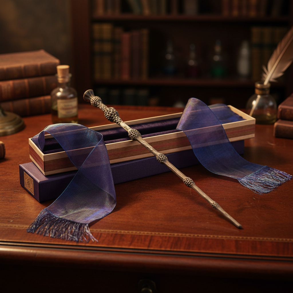 Baguette de Sureau Albus Dumbledore - Harry Potter - Boîte Ollivander - Vue artistique et détaillée