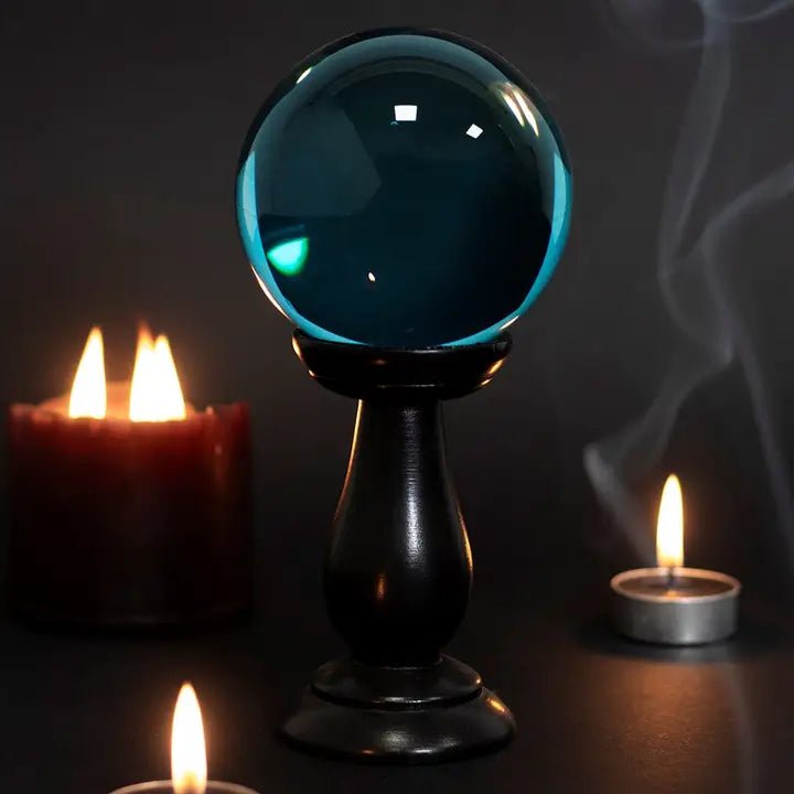 Boule de cristal bleue et support - La Muchette