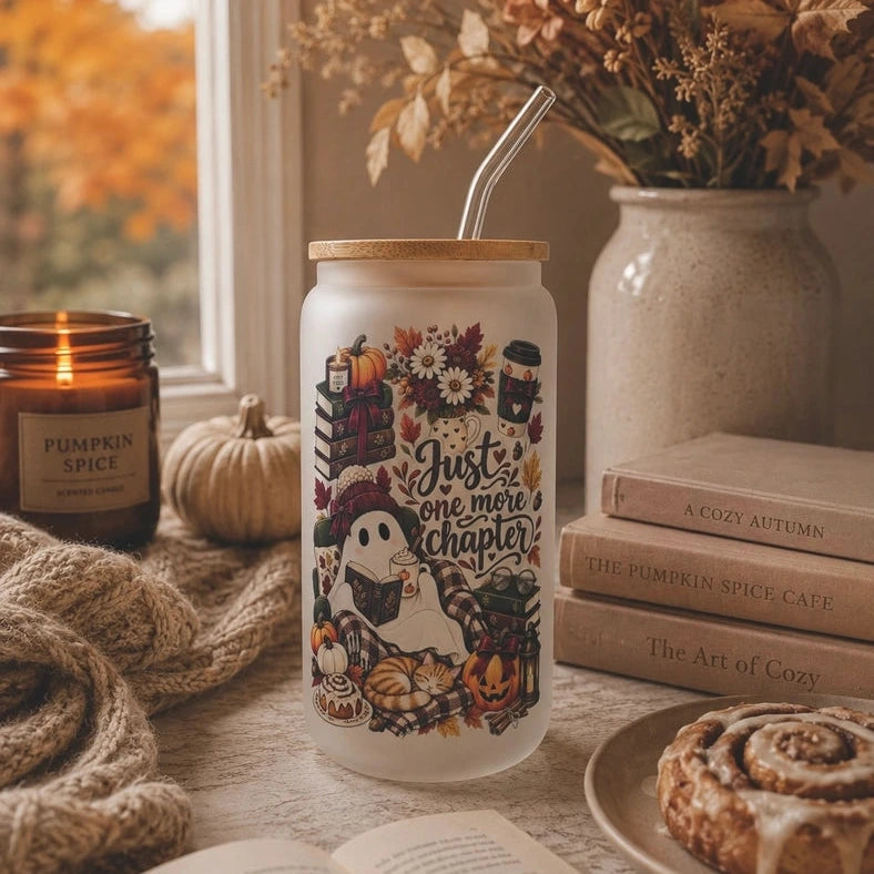 Bouteille avec paille - "Encore un chapitre" Fantôme en automne - La Muchette