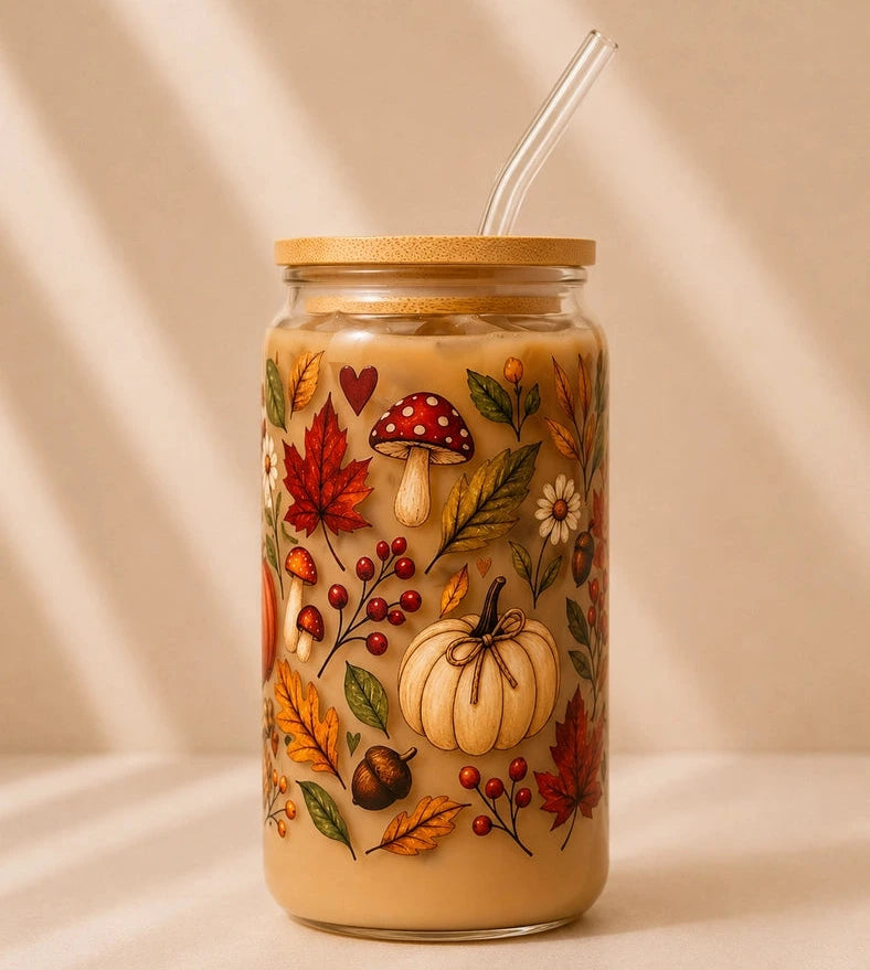 Bouteille avec paille - Jardin d'automne - La Muchette