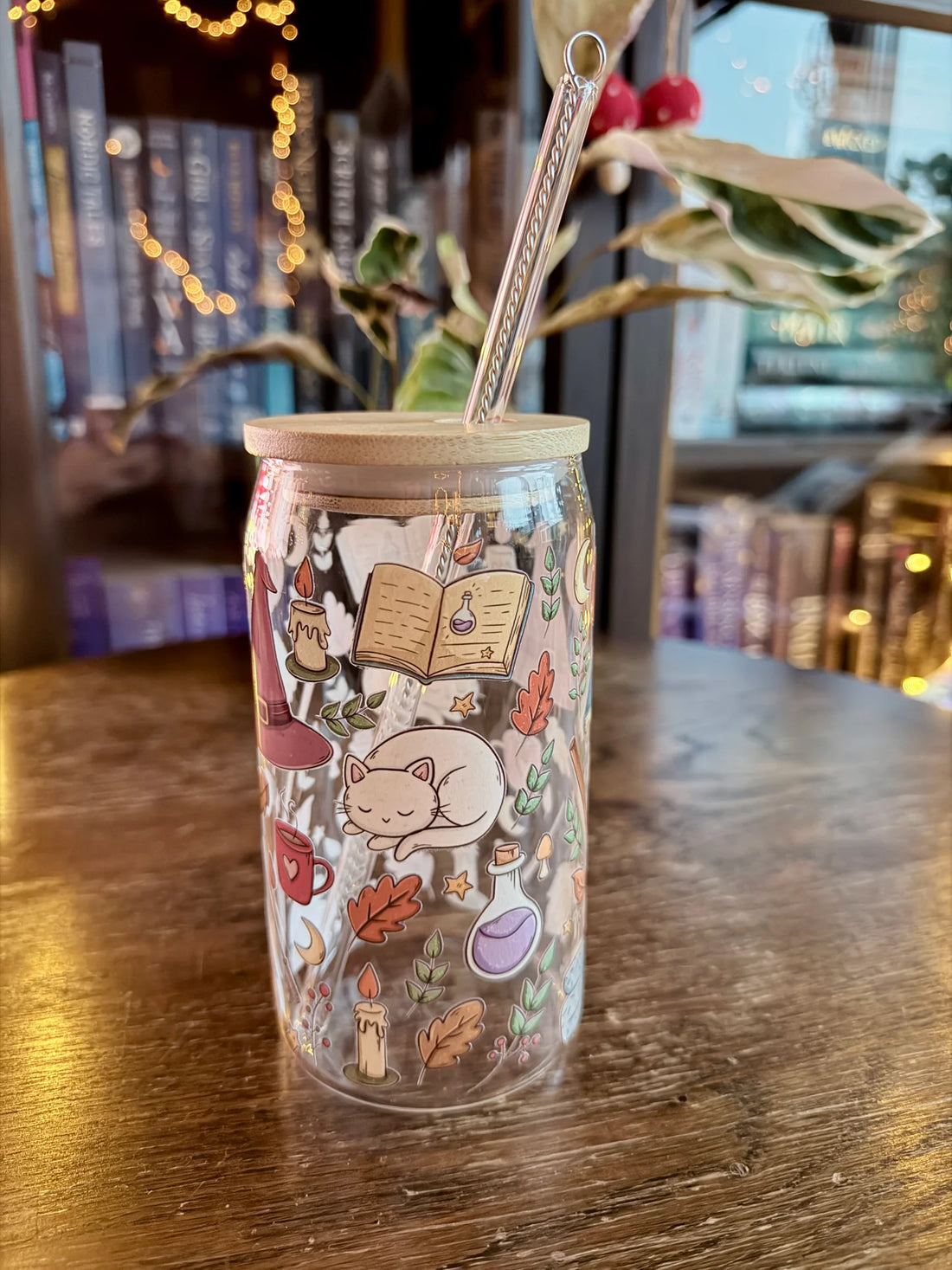 Bouteille avec paille - Sorcière cosy