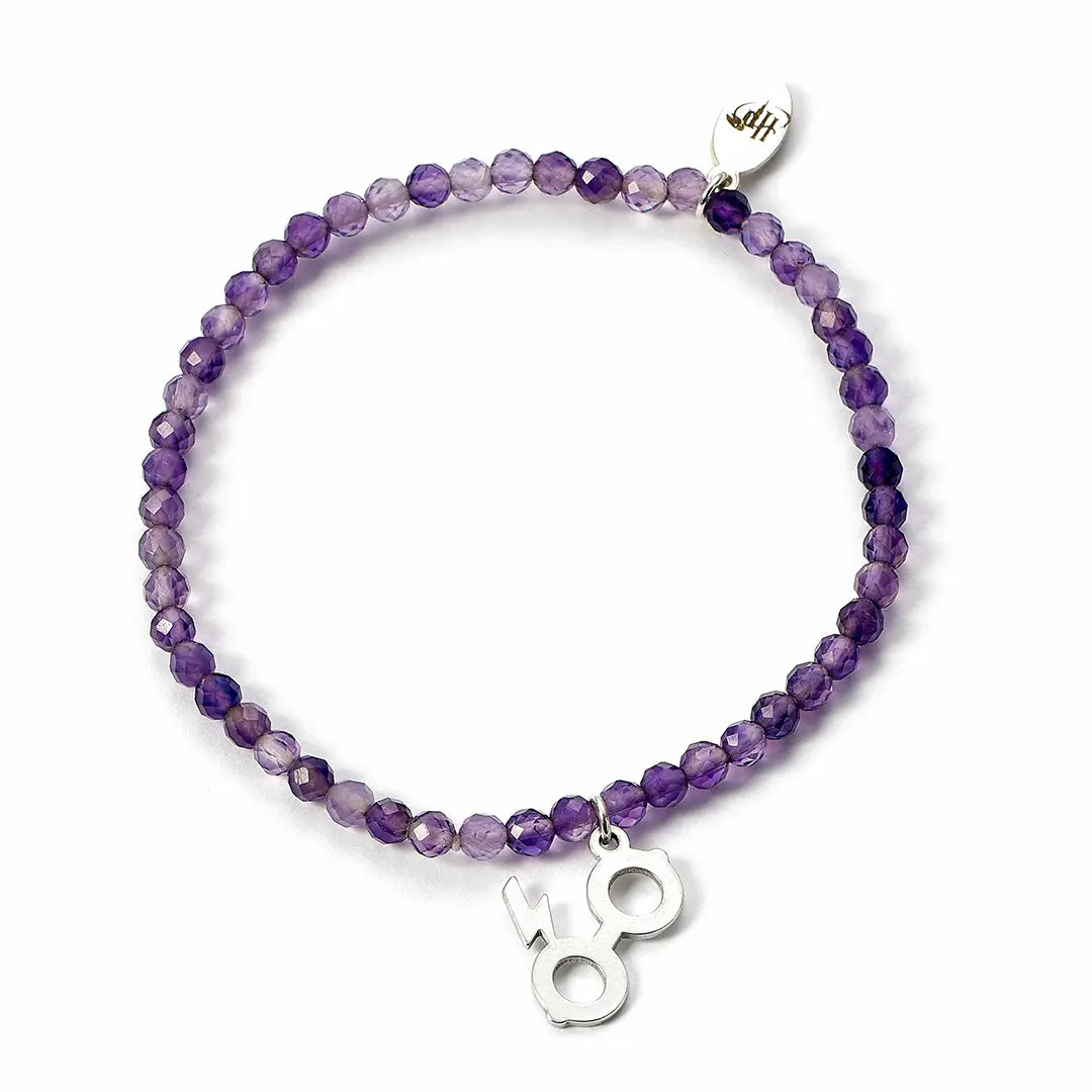 Bracelet Charm à perles violettes Lunettes et Éclair - Argent 925