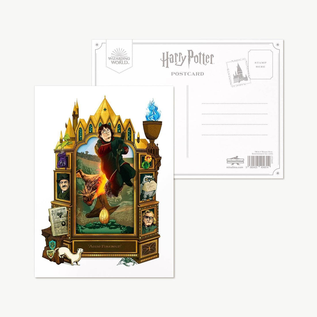 Carte postale Harry Potter par MinaLima - Accio Éclair de Feu - La Muchette