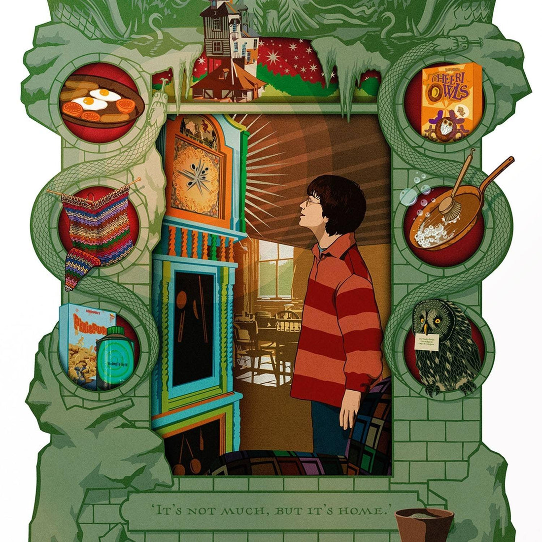 Carte postale Harry Potter par MinaLima - Horloge Weasley - La Muchette