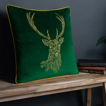 Housse de coussin en velours - Cerf doré