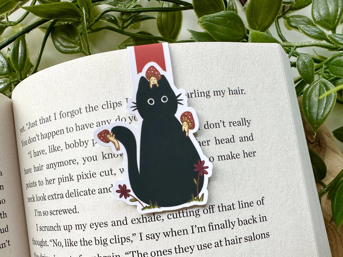 Marque - page magnétique - Chat noir et champignons - La Muchette