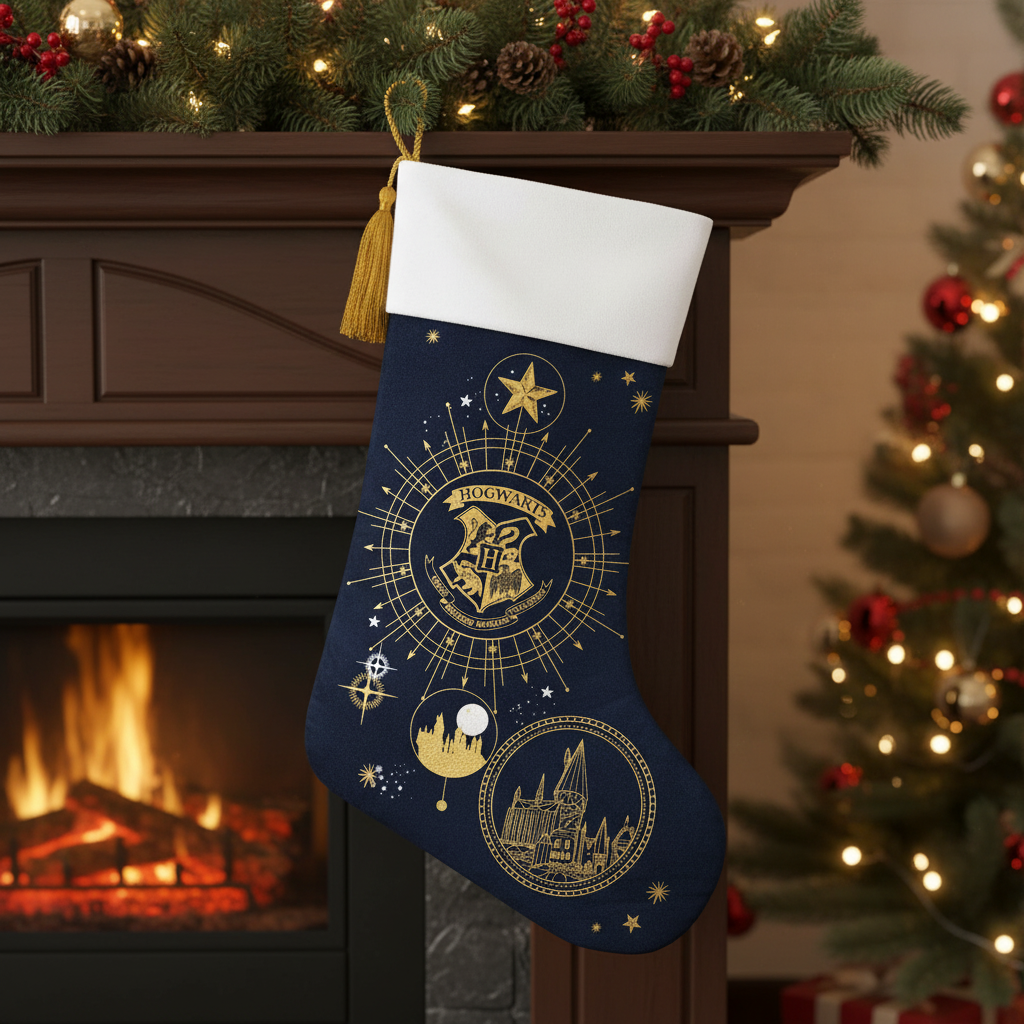 Chaussette de Noël Poudlard Bal de Noël - Harry Potter - 56 cm - Vue artistique et détaillée