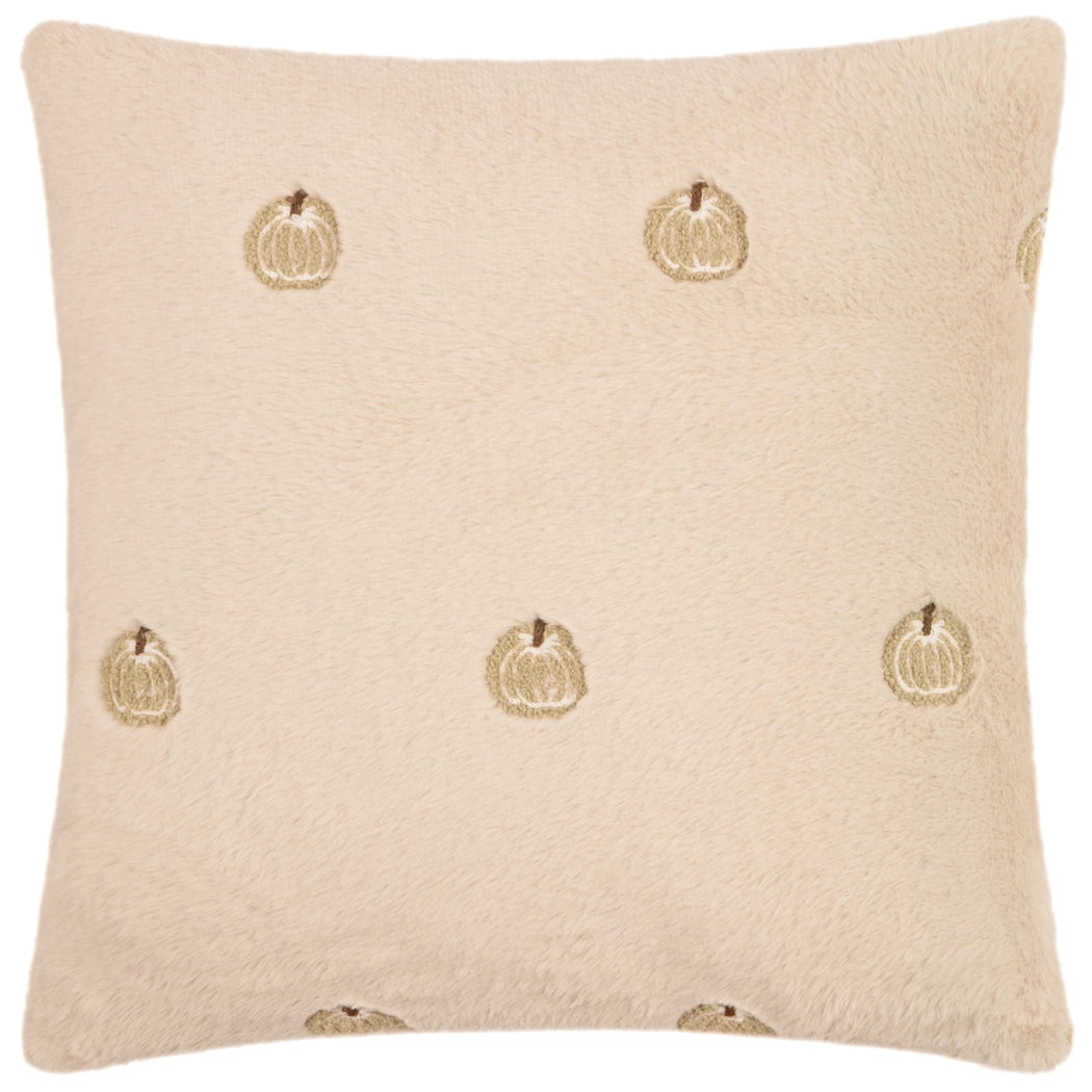 Coussin en fausse fourrure brodé « Citrouilles d'automne » - La Muchette