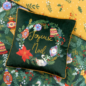 Coussin Joyeux Noël en velours vert