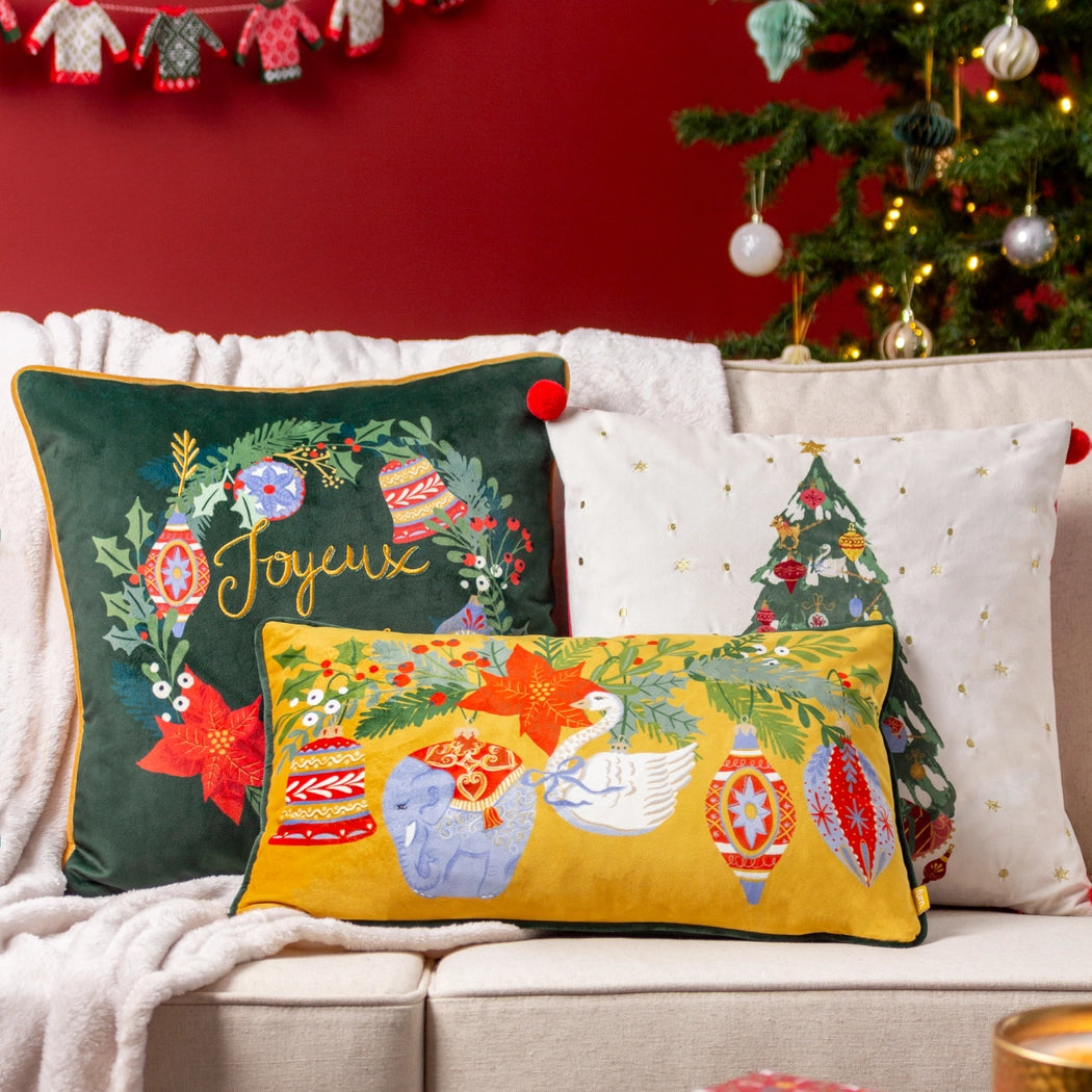 Coussin Joyeux Noël en velours vert