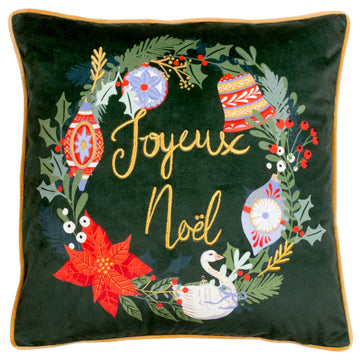 Coussin Joyeux Noël en velours vert