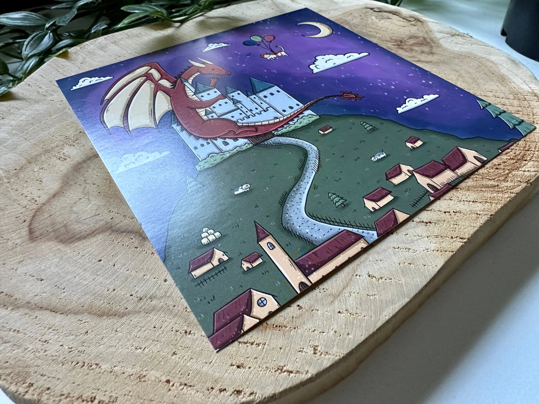 Carte postale - Château et Dragon