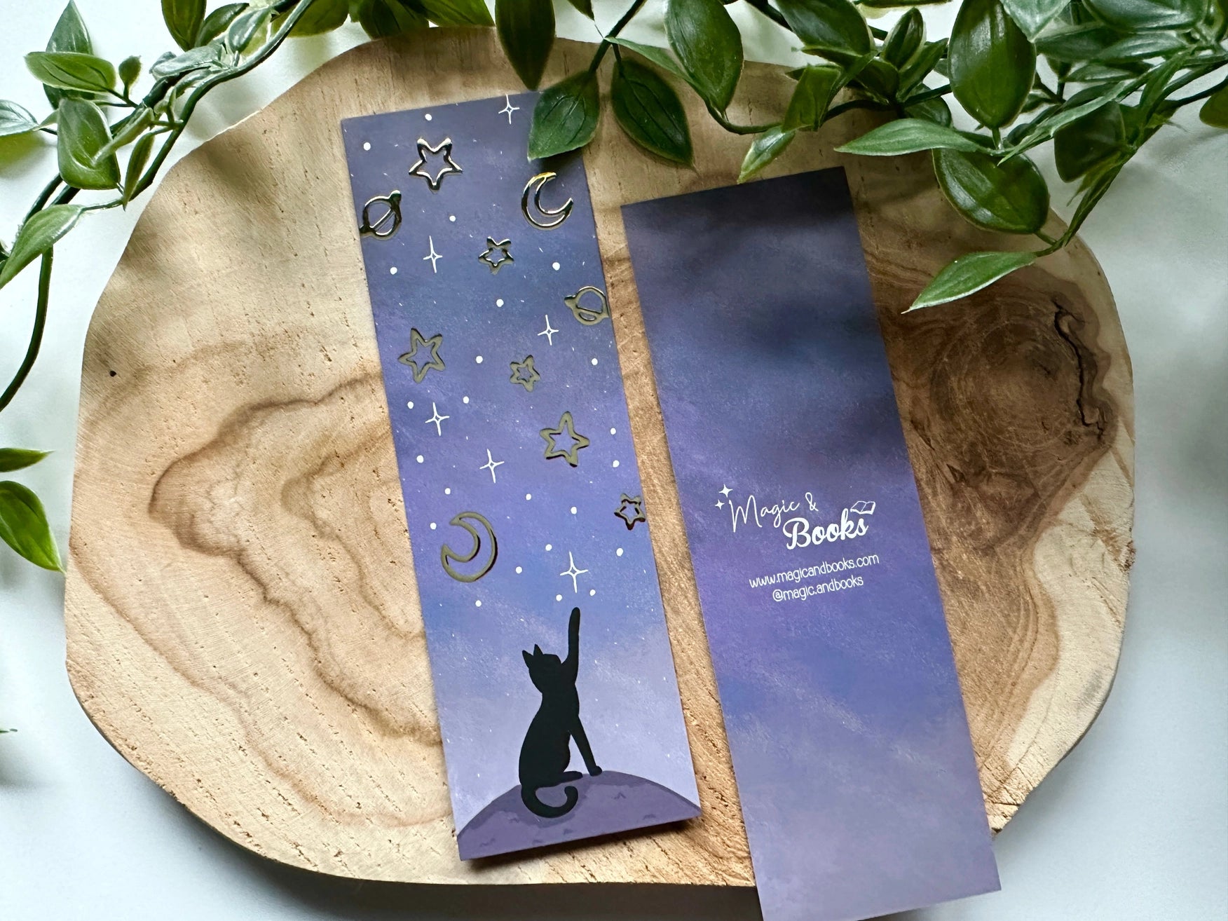Marque-page avec dorures - Etoiles et Chat