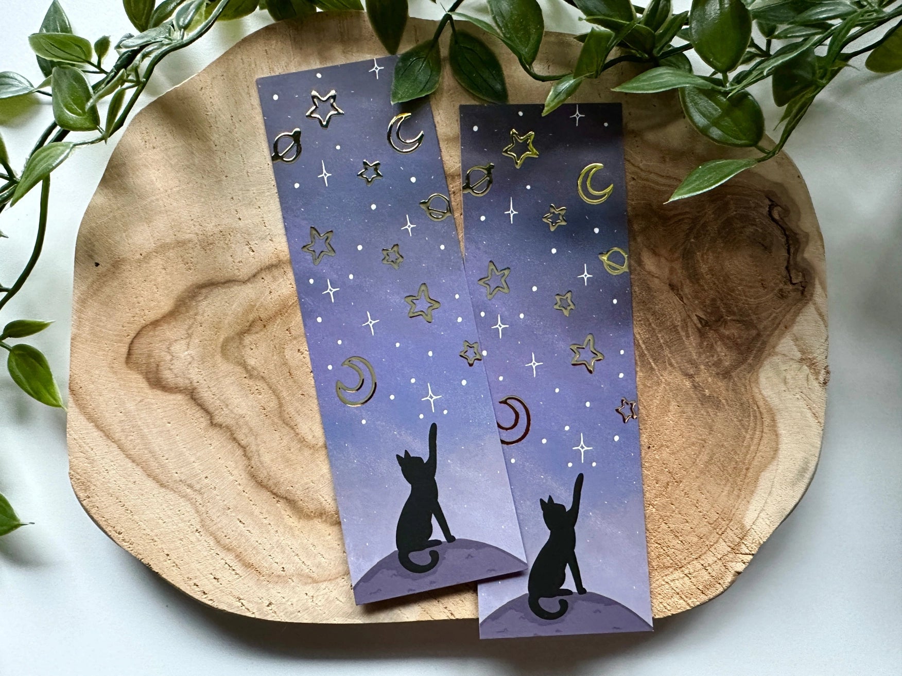 Marque-page avec dorures - Etoiles et Chat