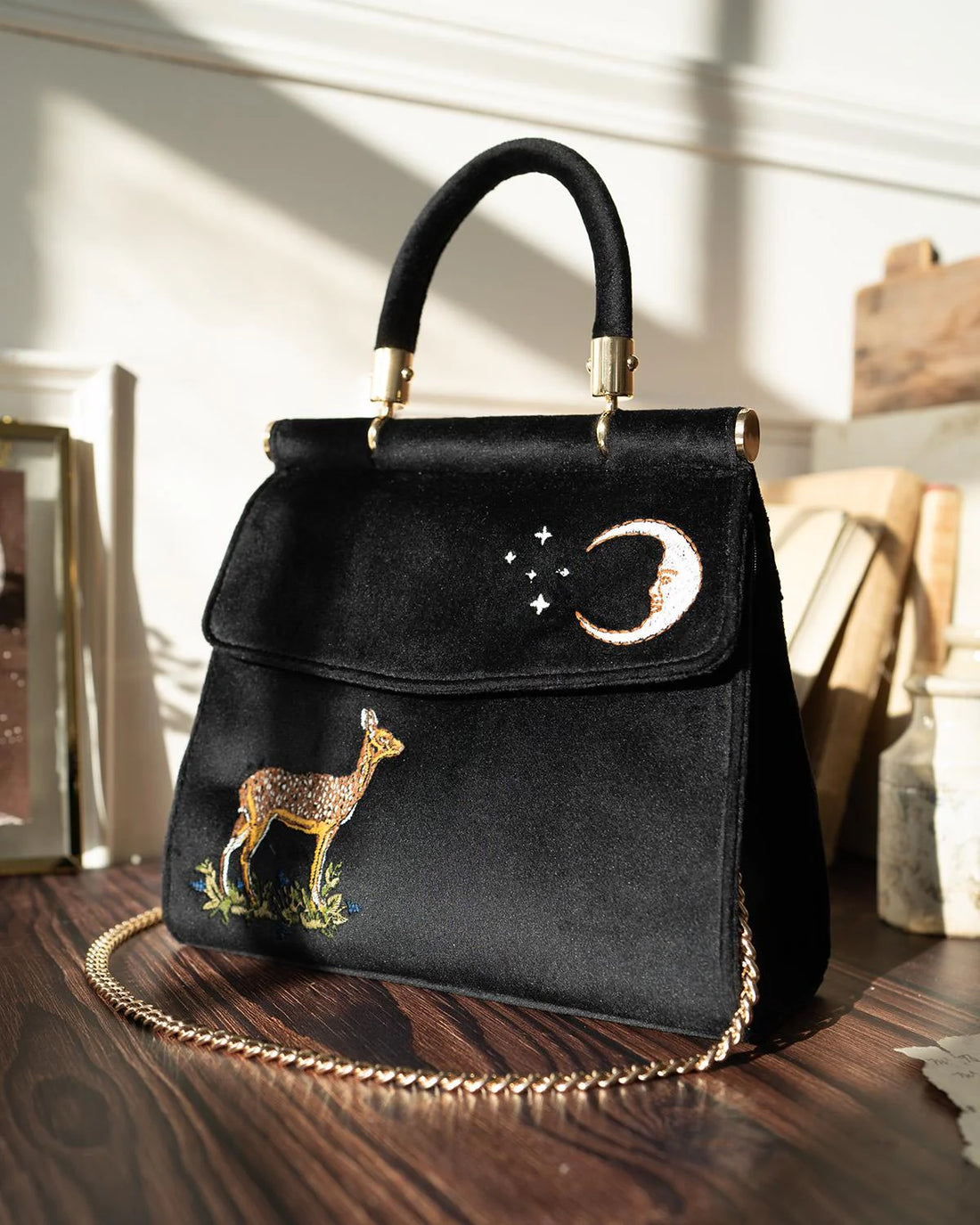Sac en velours brodé Faon & Lune