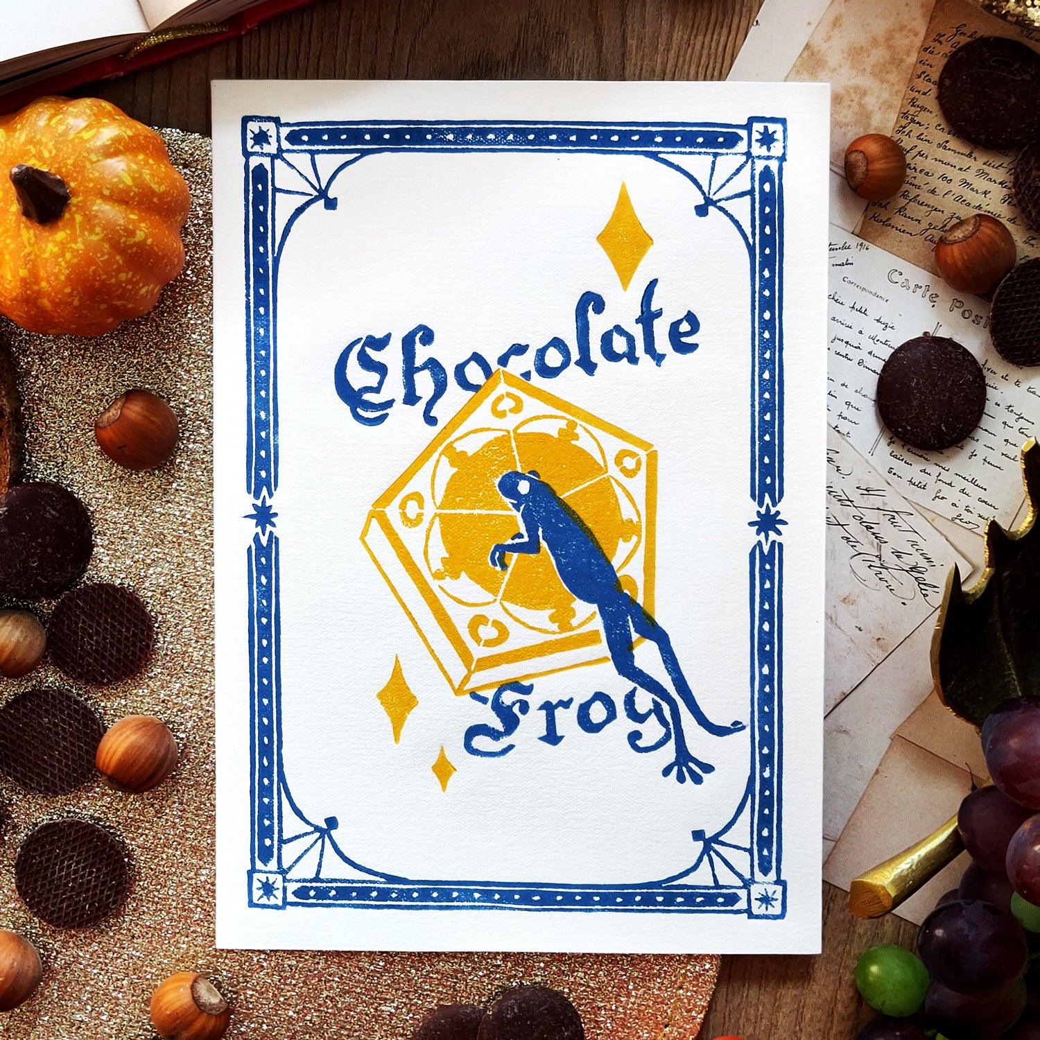 Linogravure - Chocolate Frog A5 (bleu jaune) - La Muchette