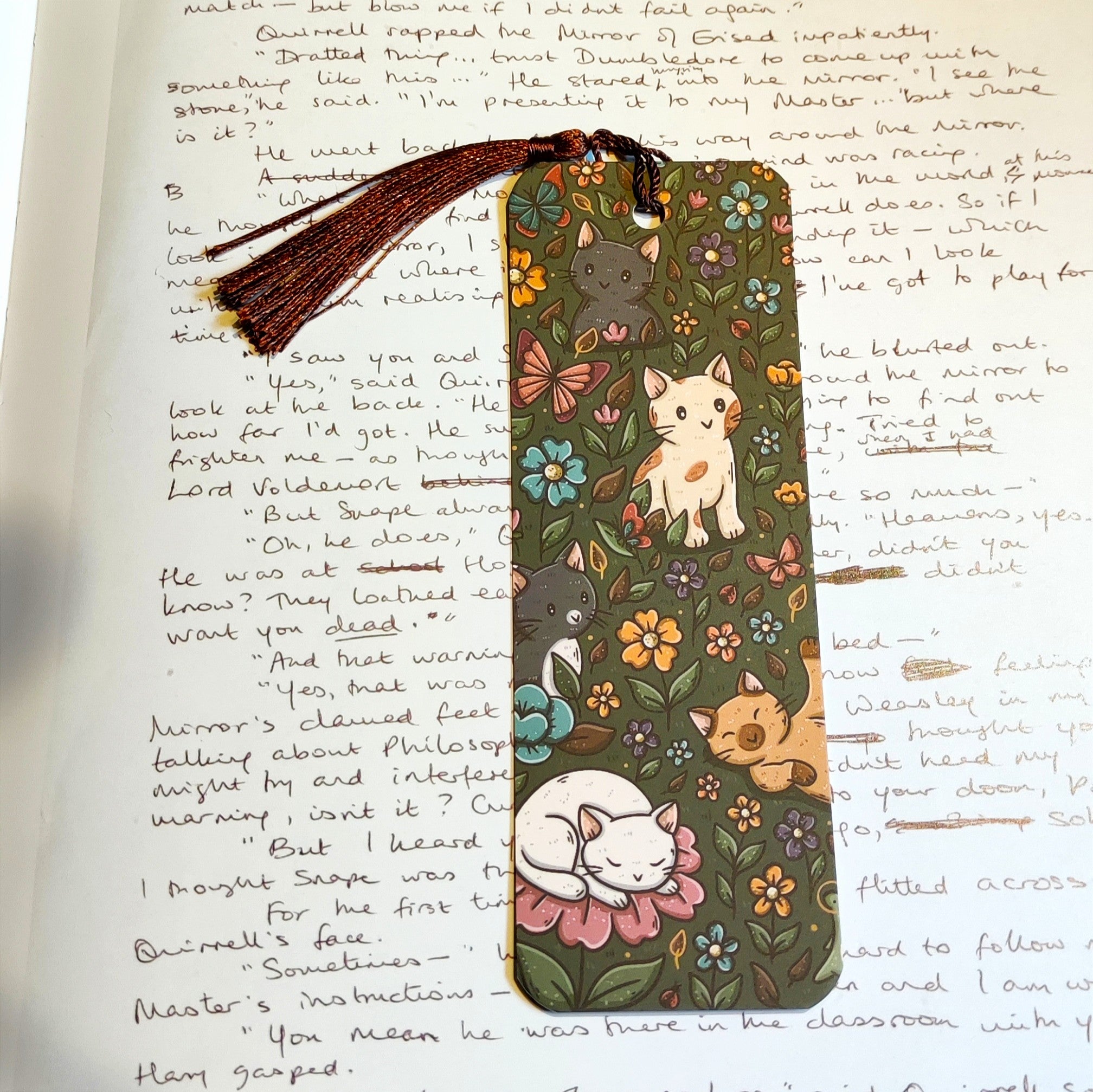 Marque-page Chats et Fleurs