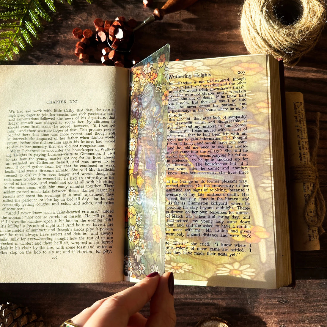 Marque-page Vitrail - Chevalier et fleurs