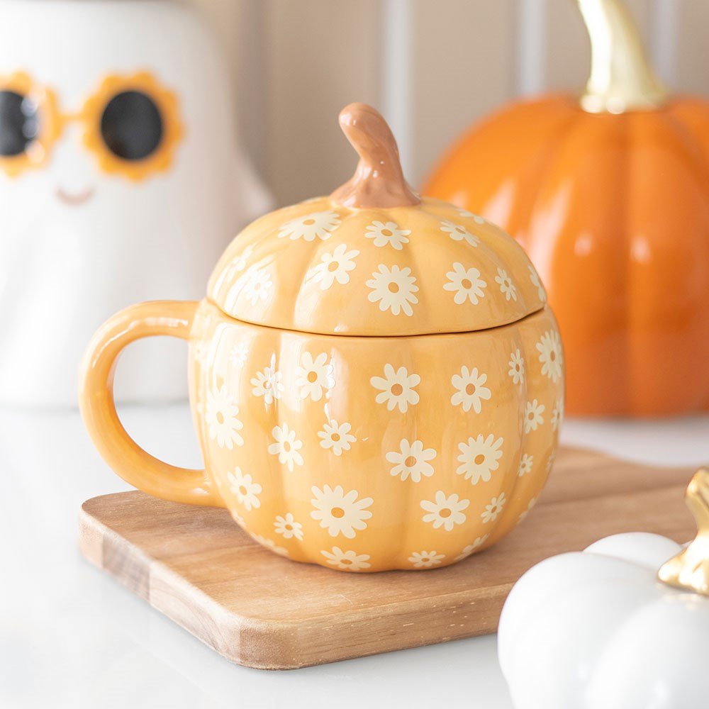 Mug et couvercle - Citrouille fleurie - La Muchette