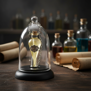 Pendentif Felix Felicis Harry Potter - Fiole et Présentoir Collector - Vue artistique et détaillée