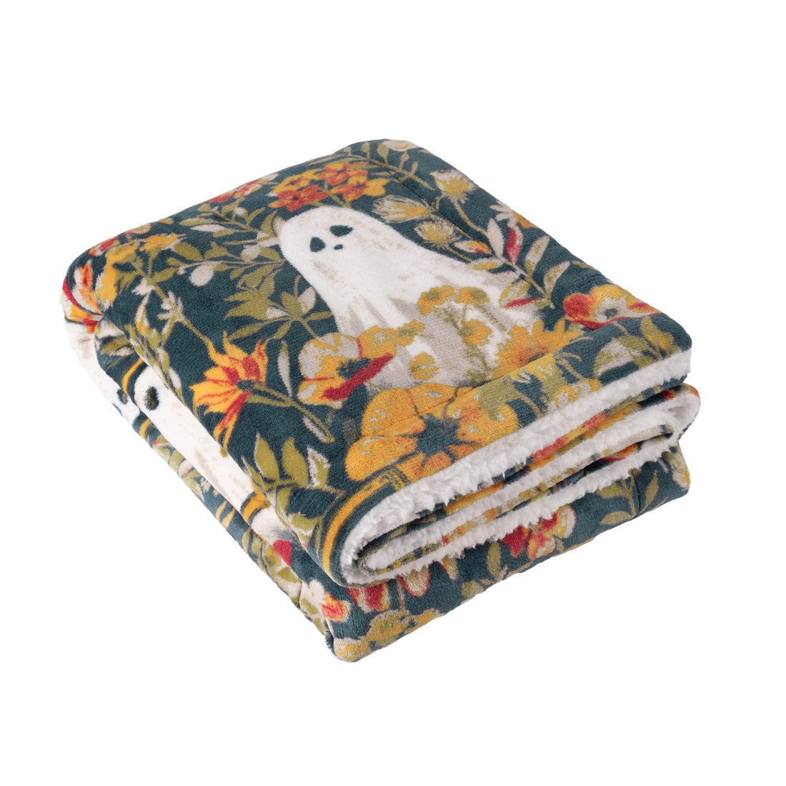 Plaid fluffy - Fantôme Fleurs et Citrouilles