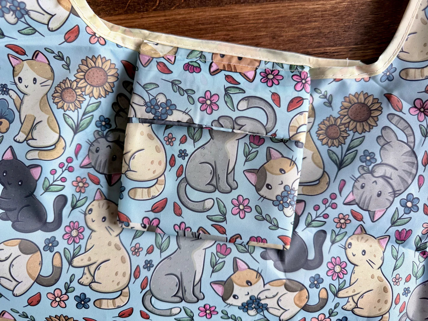 Sac shopping pliable - Chats et Fleurs