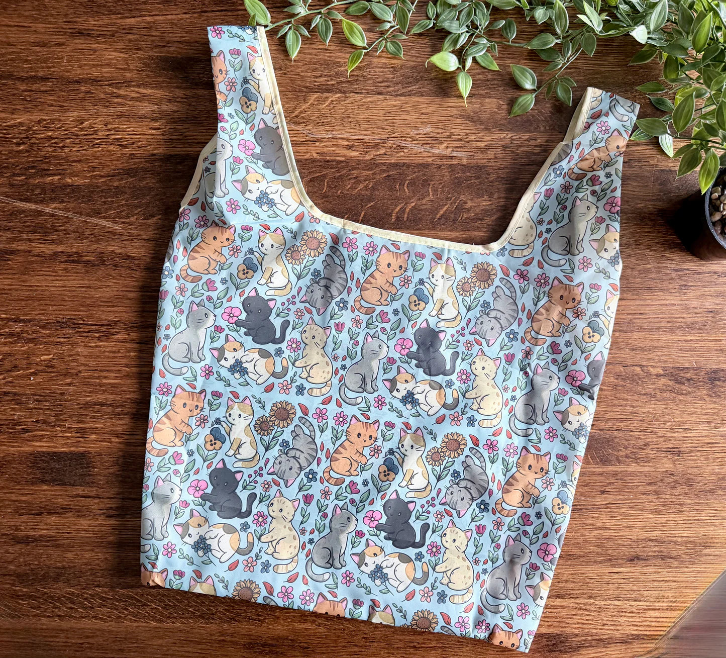 Sac shopping pliable - Chats et Fleurs