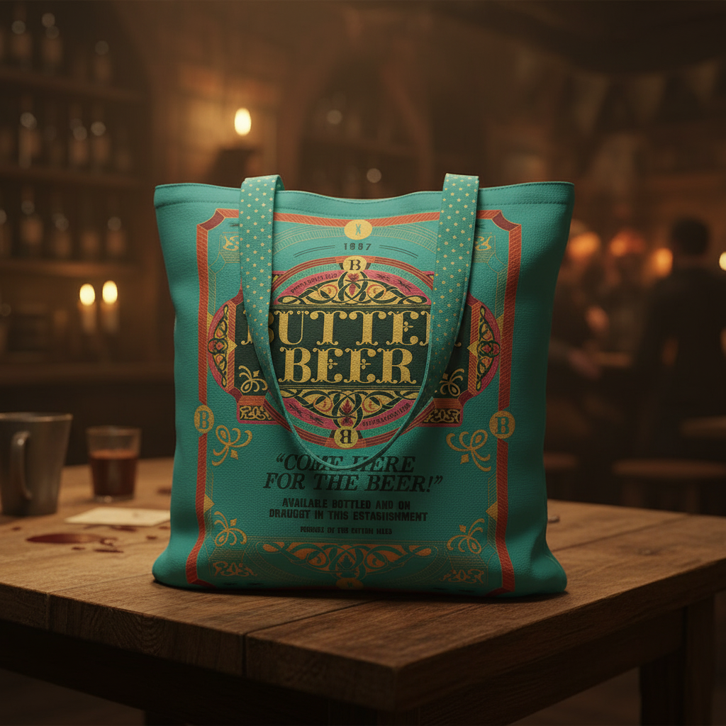 Tote Bag Bièraubeurre - Les Animaux Fantastiques - MinaLima - Coton Bio - Vue artistique et détaillée